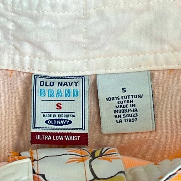 Old Navy Vintage Orange Tropical Print Ultra Low Waist Cargo Board Shorts -Sml - Picture 8 of 8